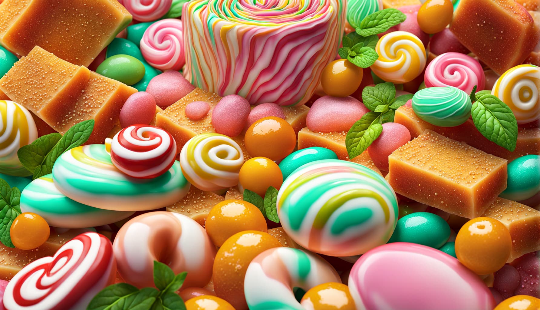 AI generated: extremely detailed CG unity 8k wallpaper, a whimsical illustration depicting candies, honey bars, ma...