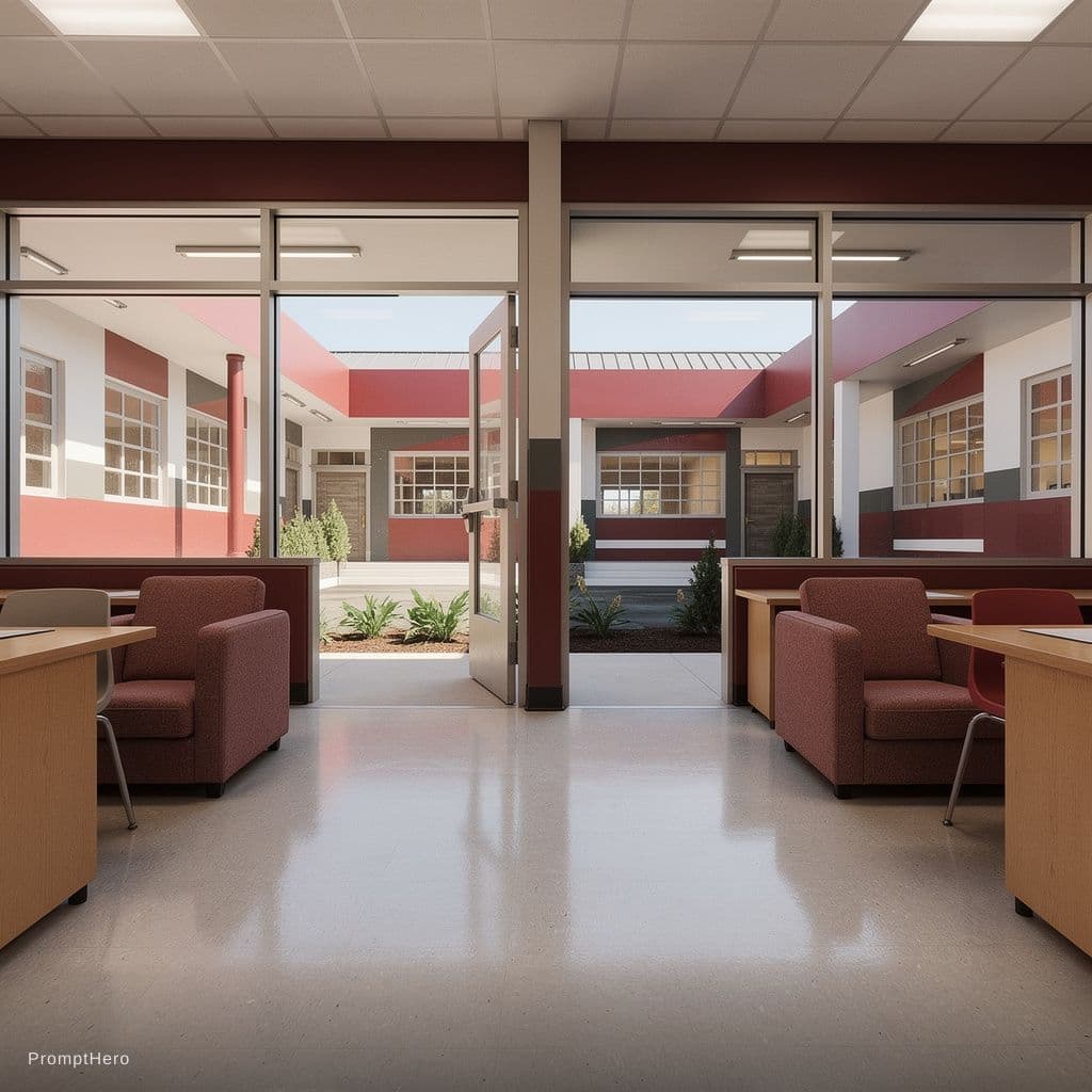 AI generated: Photographie architecturale ultra-réaliste de deux salles de classe adjacentes d'une école primaire ...