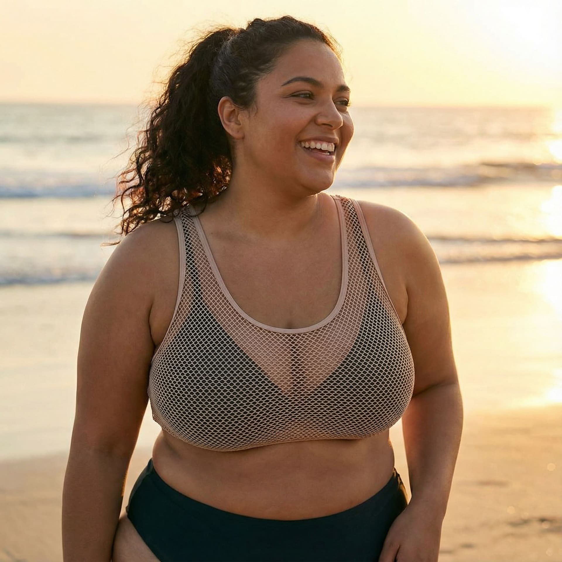 AI generated:  REALISTIC BUSTY GIRL IN TRANSPARENT BIKINI