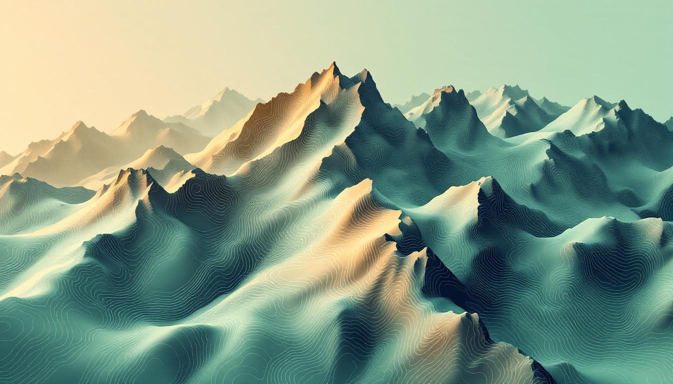 AI generated: Topographic map illustration — smooth contour lines, minimalist design, soft earth tones (sand, gree...