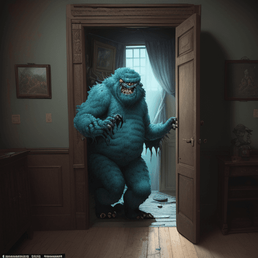 AI generated: a monster appears to be coming out of someone's room, in the style of realistic hyper-detailed rende...