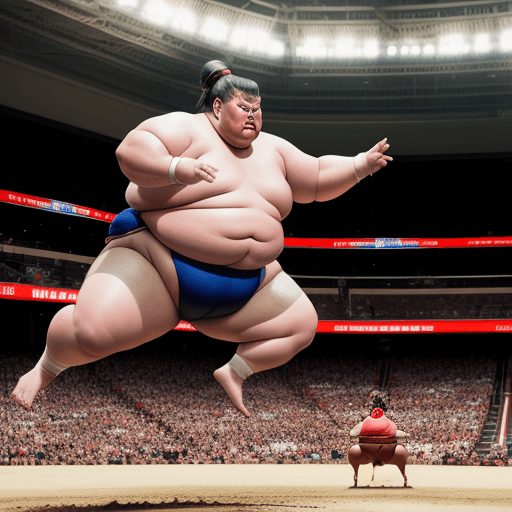 AI generated: Sumo wrestler Donald Trump in the arena, sports action shot, shot on Sony Alpha, jumping