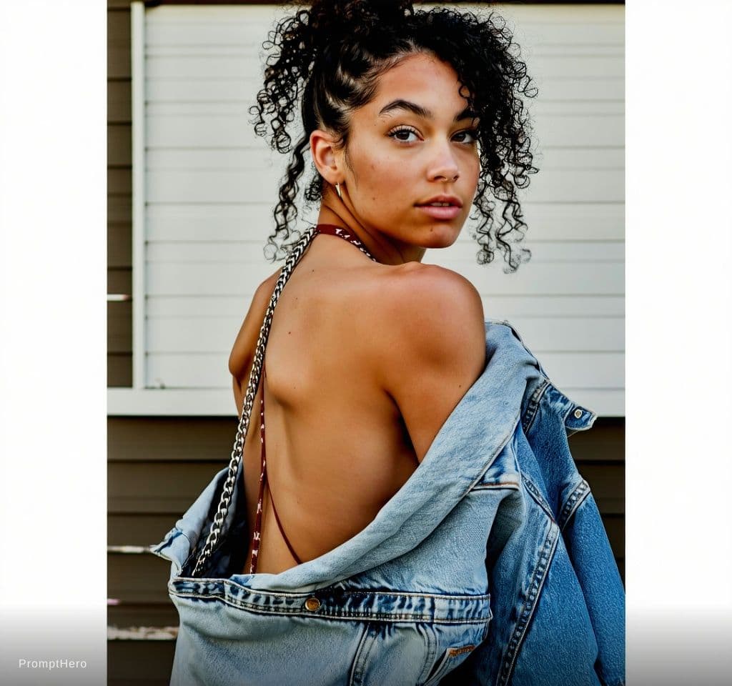AI generated: {
"subject": {
"description": "Young woman with a curvy, athletic physique, captured from the rear a...