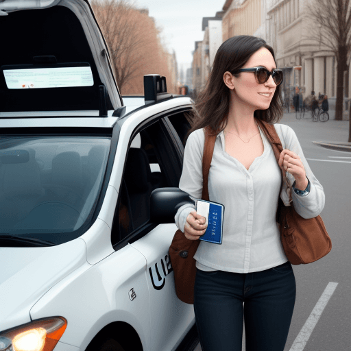 AI generated: I want an image of a traveler using the travel chip to call Uber