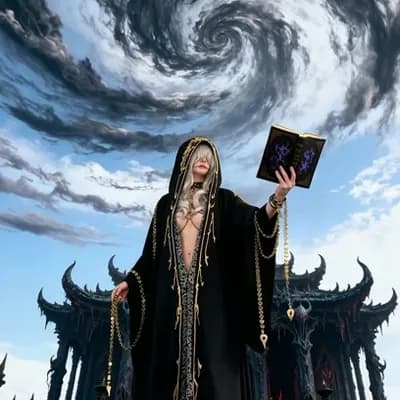 AI generated video: the woman raises the book to the sky and the news turns red.