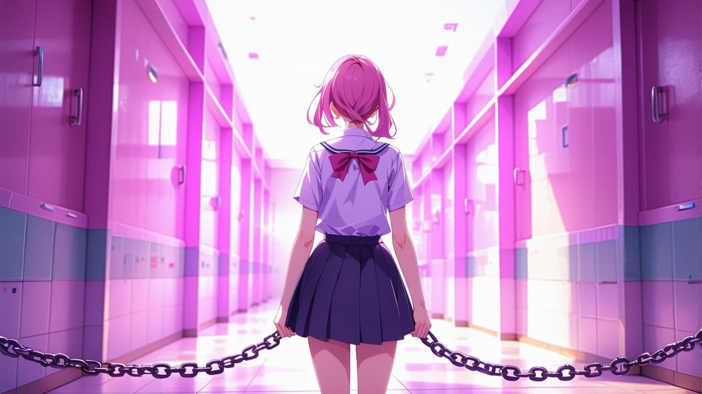 AI generated: A girl who is in school from front, 8K FHD , ((8K 8K )),Quality, looking at viewer, uniform, pink an...