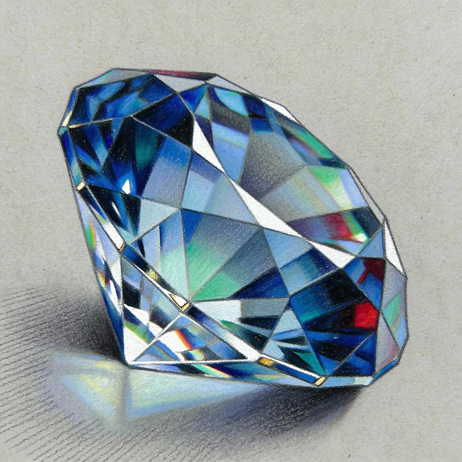 AI generated: A fine art elegant and refined colouring pencil illustration of a facetted gemstone.
