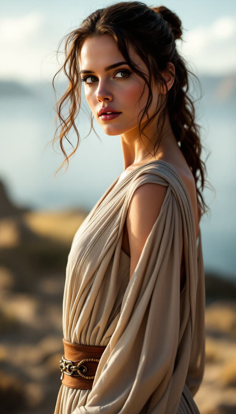 AI generated: Hayley Atwell, photorealistic, natural lighting, shot on a Sony A&III --ar 1:2, wearing Rey dress fr...