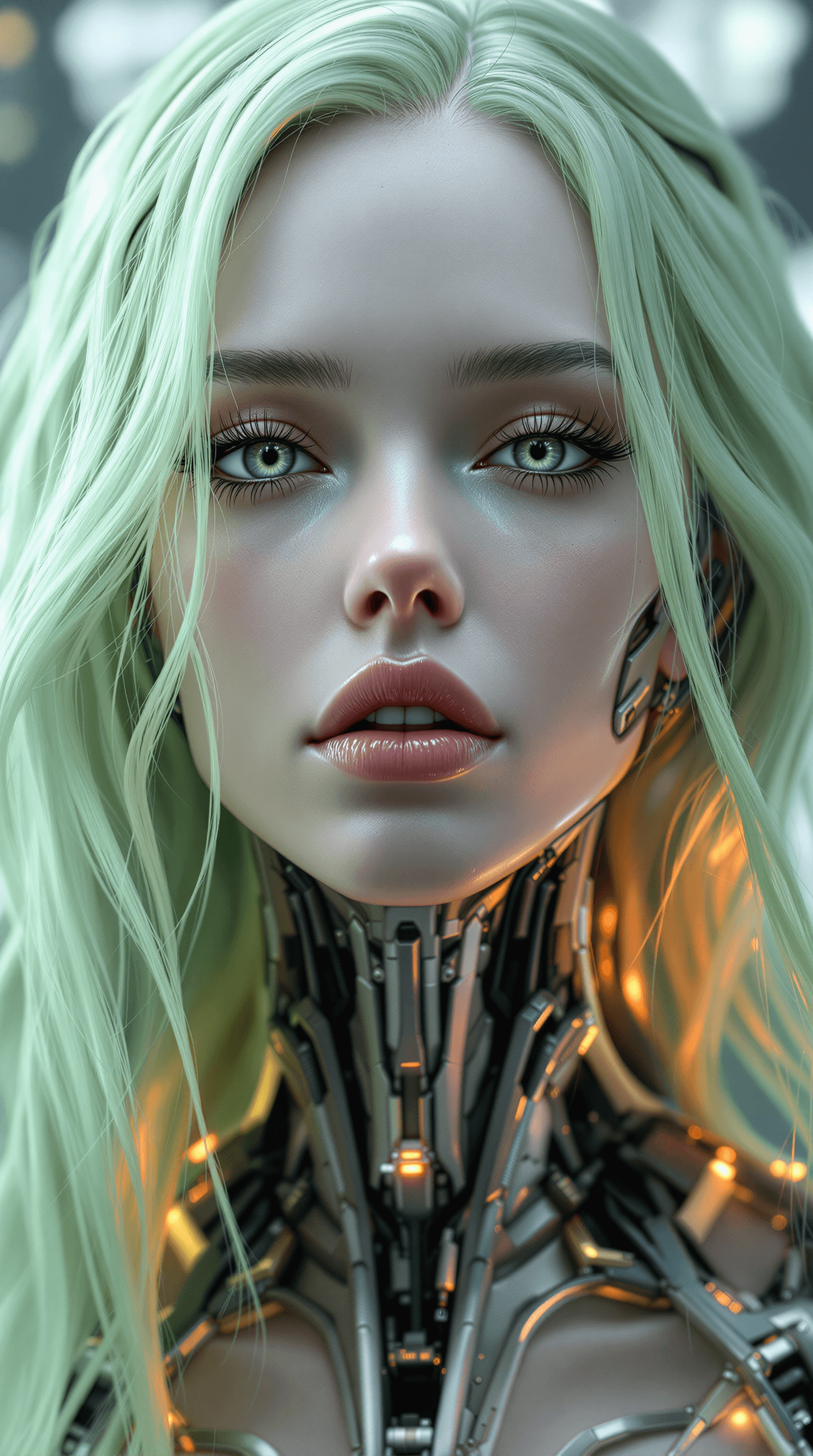 AI generated: Character Sheet, Long wavy, light green hair, complex 3D render ultra detailed of a beautiful porcel...