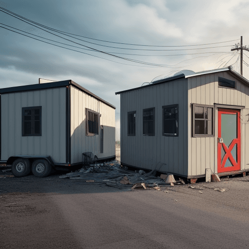AI generated: a crash of a trailer against a guardhouse in an industrial area.  The style should be contemporary a...