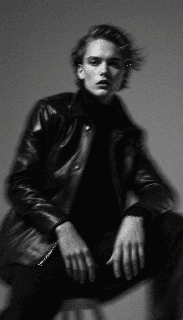 AI generated: H&M, WİDE ANGLE SHOT, PRODUCT PHOTO OF
leather jacket, ABSTRACT FASHİON PHOTOGRAPH
TAKEN İN STUDİO...
