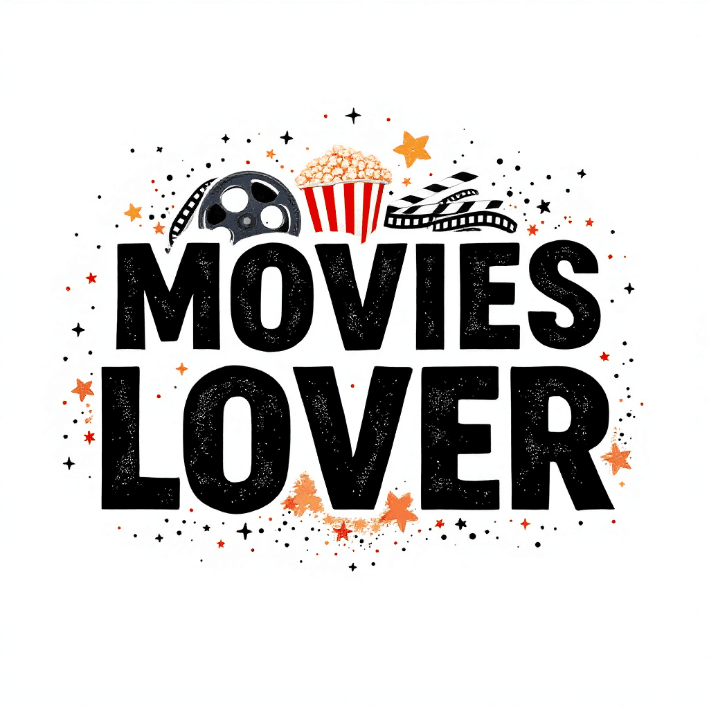 AI generated: Create a cinematic graphic featuring the bold text "MOVIES LOVER" on a clean, sharp white background...