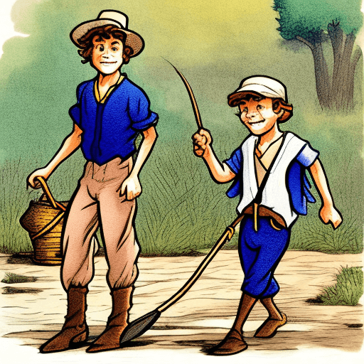 AI generated: Tom Sawyer and Huckleberry Finn, old cartoon-style, illustration