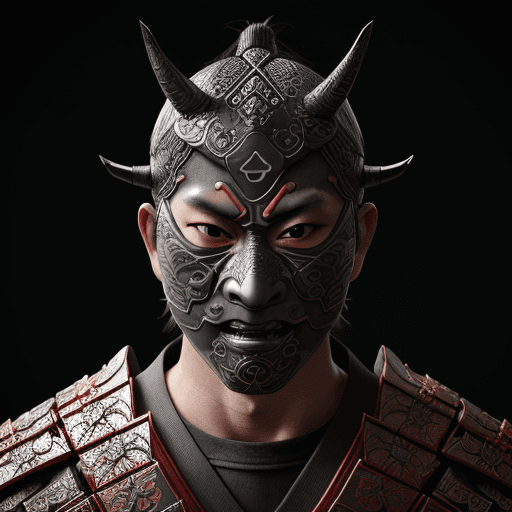 AI generated: Ninja Samurai, Hannya mask, portrait, symmetric, extremely detailed mask, cinematic lighting, intric...