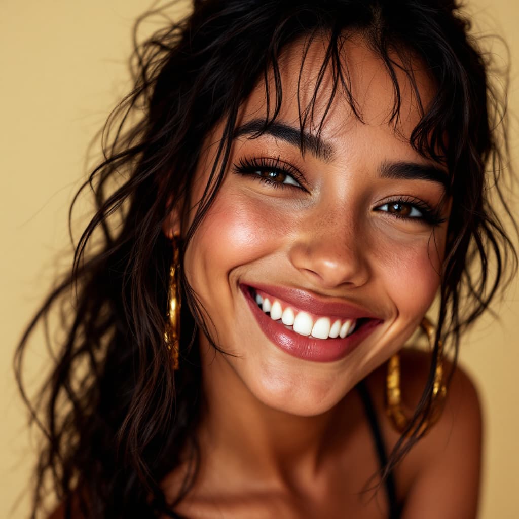 AI generated: light skin girl, smilling 