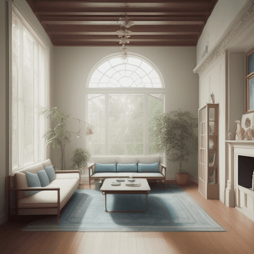 AI generated: High resolution photography interior design, dreamy sunken living room conversation pit, wooden floo...