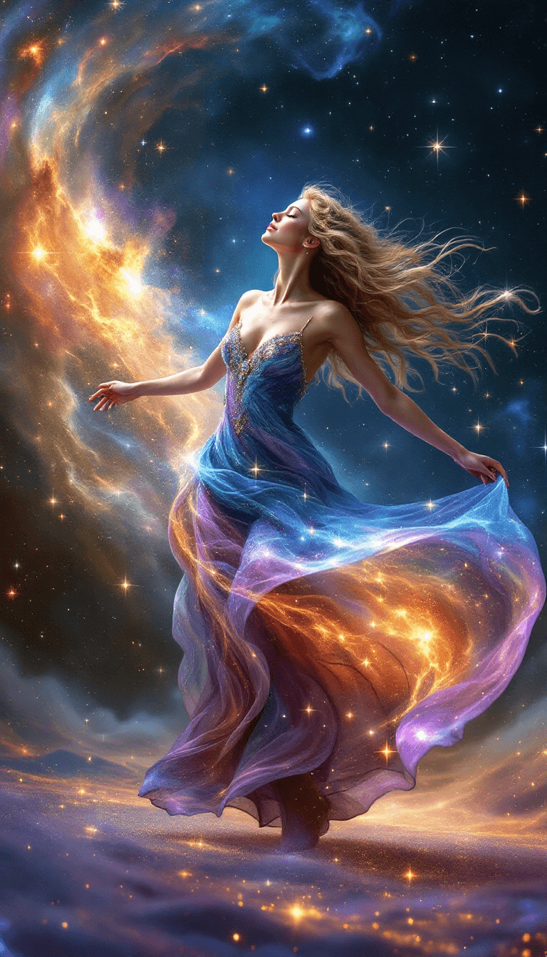 AI generated: A mesmerizing celestial goddess dances gracefully in the vast expanse of space.