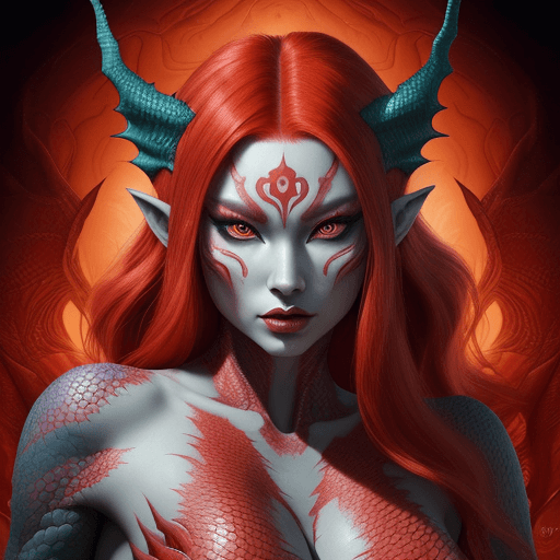 AI generated: A captivating alien female draconian shapeshifter is depicted in this vibrant and detailed digital d...