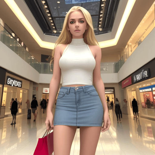 AI generated: photo of blonde model girl in the mall posted on snapchat.