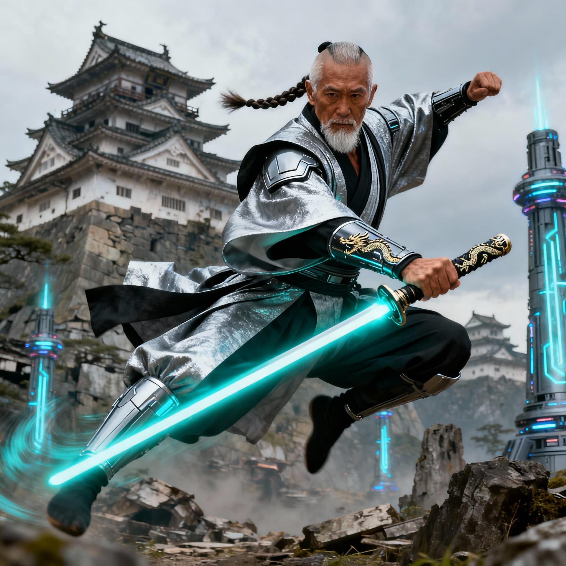 AI generated:  image is a spectacular high-resolution   Star Wars perfect cinematic portrait with a Japanese feuda...