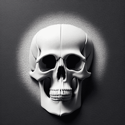 AI generated: symmetrical white 3d relief of skull on black board, hyper realism, smooth, totally jet black backgr...