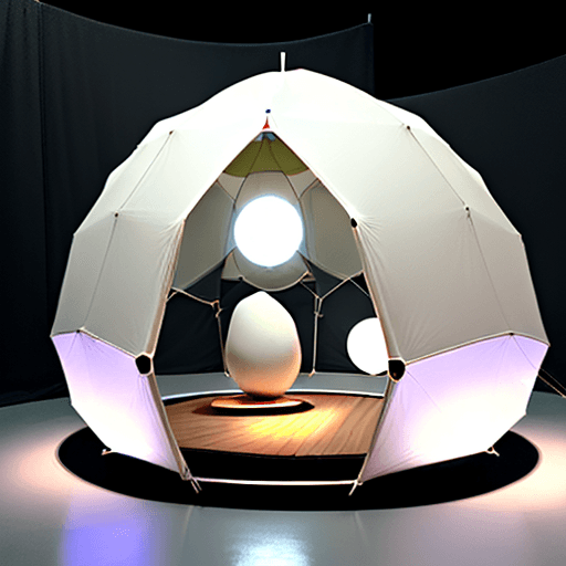 AI generated: an architectural structure in the shape of an egg, it uses a frame creating a circle at the base and...