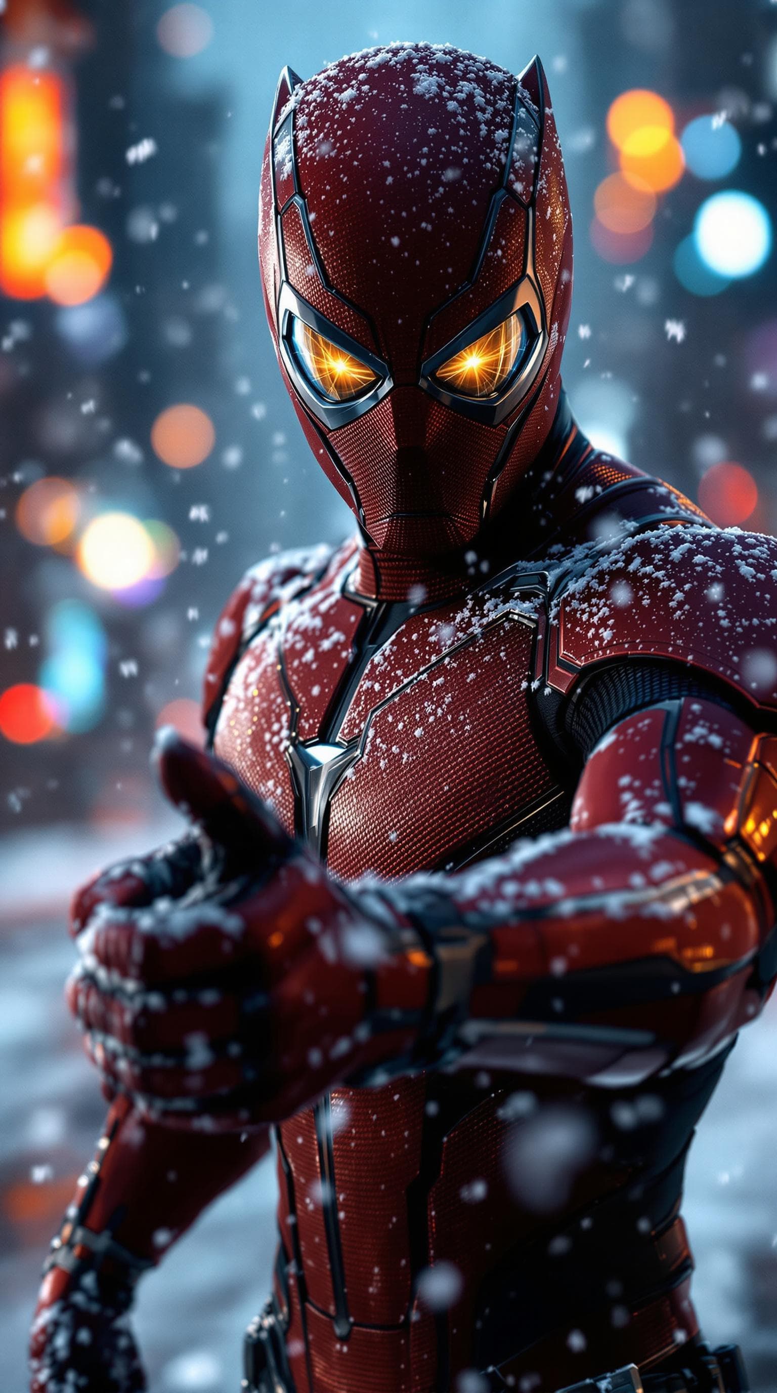 AI generated: A highly detailed cinematic action shot of a masked superhero in a sleek, form-fitting red and black...