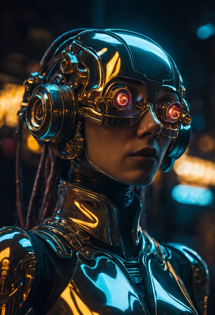 AI generated: Detailed Ghotic Medieval portrait of cyberpunk style , futuristic (neon :1.1)reflective wear, sci-fi...