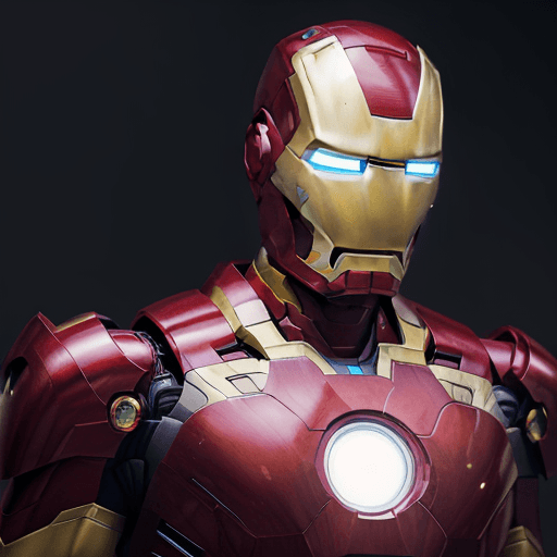 AI generated: Portrait of a mix between Iron Man and Knight, very man, golden armor jewelry, bright red and yellow...