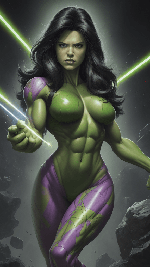 AI generated: (best quality, master:1.5) 16k HDR, Marvel Entertainment Art by, She-Hulk (AKA Jennifer Susan "Jen" ...