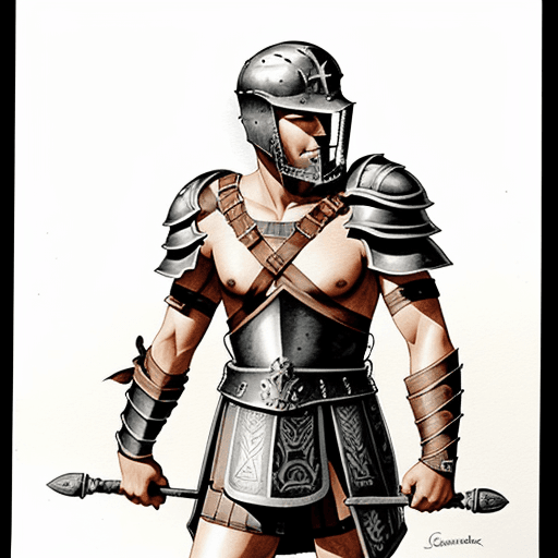 AI generated: gladiator equipment, pen and ink
