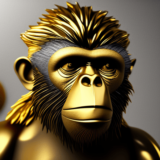 AI generated: gold monkey , god, rich, money, gold, daimond, silver, , black background, ultra detailed, cinematic...