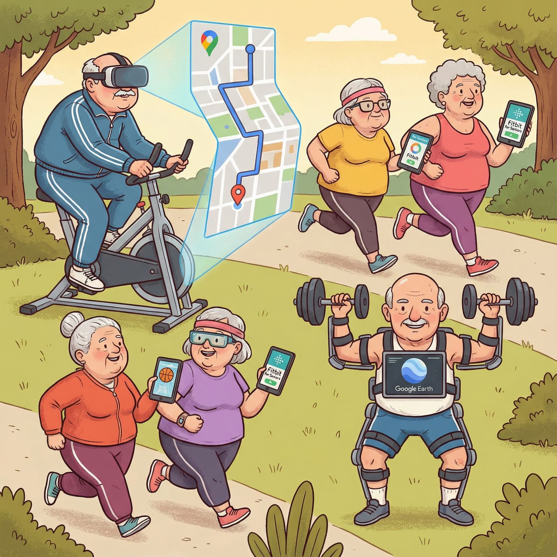 AI generated: crea una imgaen donde salga gente mayor, feos, gordos, no perfectos haciendo diferentes tipos de dep...