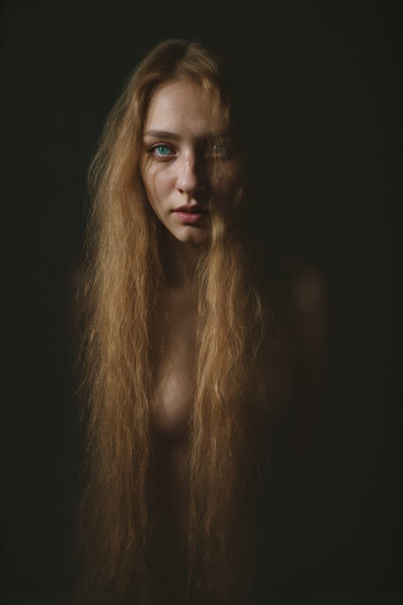AI generated: full body photo of a young (voluptuous:1.1) ethereal woman with flowing long (messy:1.1) golden (blo...