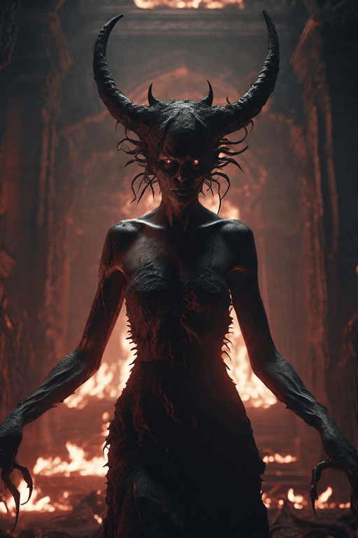 AI generated: A mysterious woman with a dark aura has made a pact with the devil,The picture shows the despair in ...