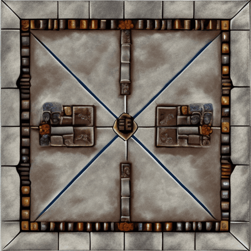 AI generated: topdown picture of the floor of a Dungeon room boargame tile, 4x4 squares, warhammer quest style. gr...