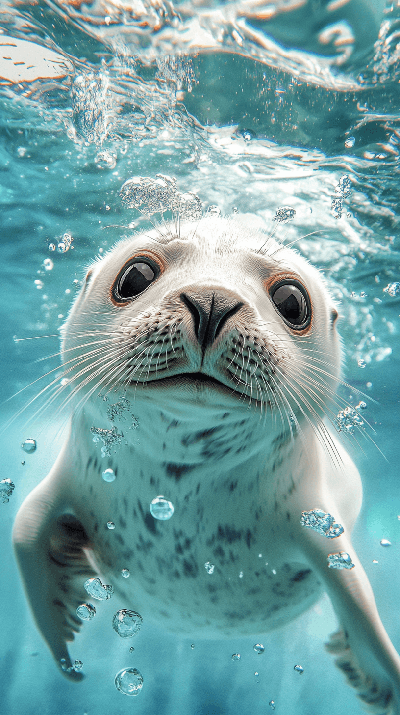 AI generated: Underwater photo, Seal in the water, a lovely Seal in the water, Seal in the bottom of the picture, ...