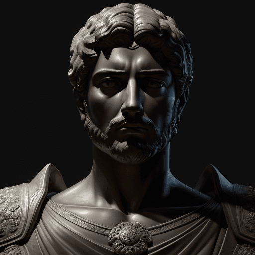 AI generated: marcos aurélio Stoic Statue With Pensive Gaze, Well Defined, Artwork, Cinematic, 8K, Dark Background...