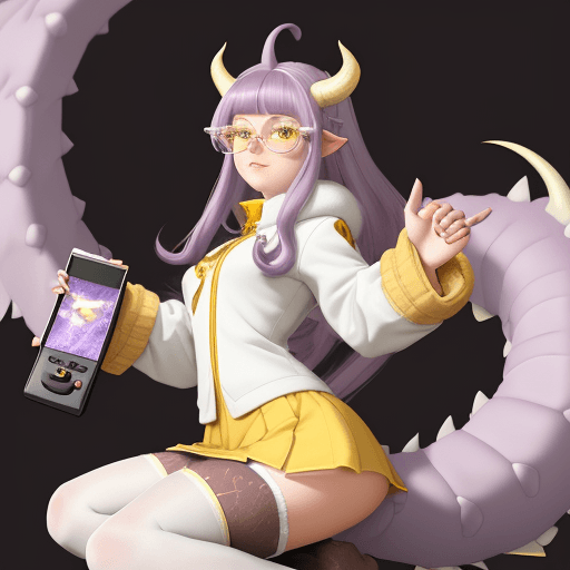AI generated: Poster of a dragon girl, with small white horns, with a long white tail at the end of which there is...