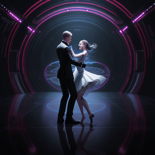 AI generated: Cybernetics, couple dancing, virus, cyberspace, repeating patterns, unreal, sound waves, free melody...