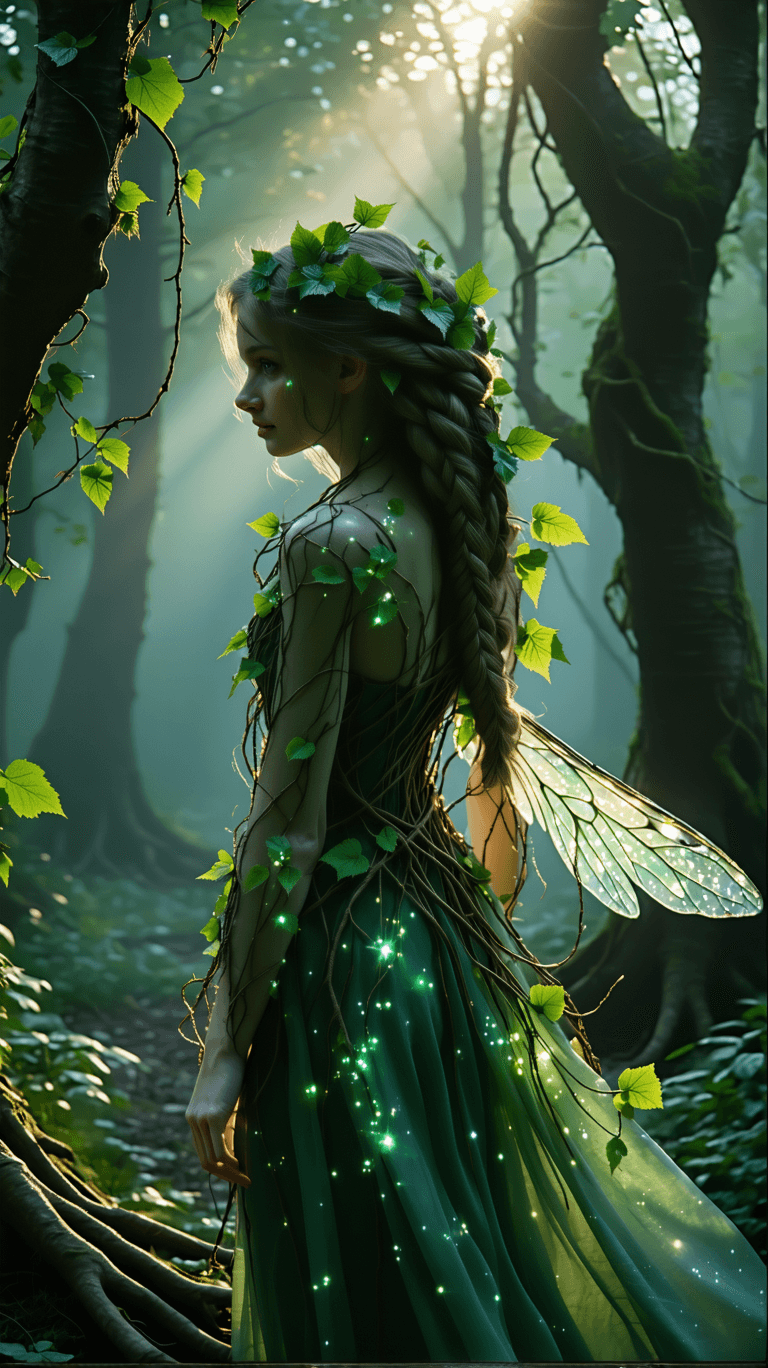 AI generated: A whimsical forest sprite, gliding through an ancient woodland, exudes playful mystery and a deep co...
