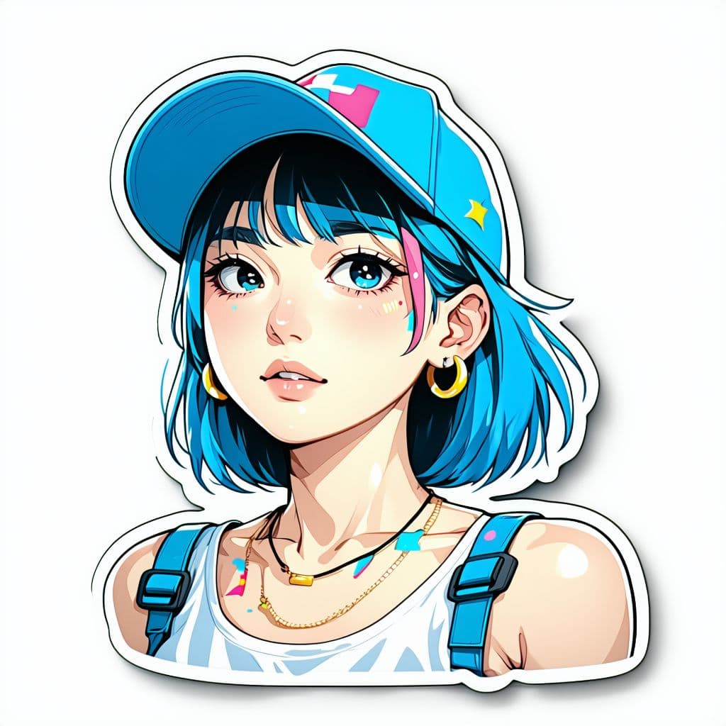 AI generated: vector design on white background, cool girl in a Bikkuriman-style, die-cut sticker on white backgro...