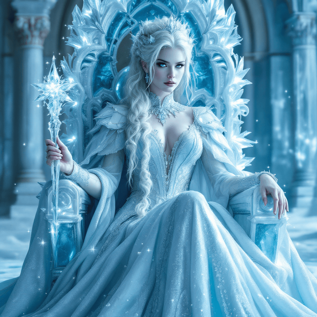 AI generated:  A regal queen with long, platinum blonde hair styled into an elaborate updo, adorned with delicate ...