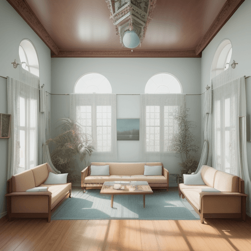 AI generated: High resolution photography interior design, dreamy sunken living room conversation pit, wooden floo...