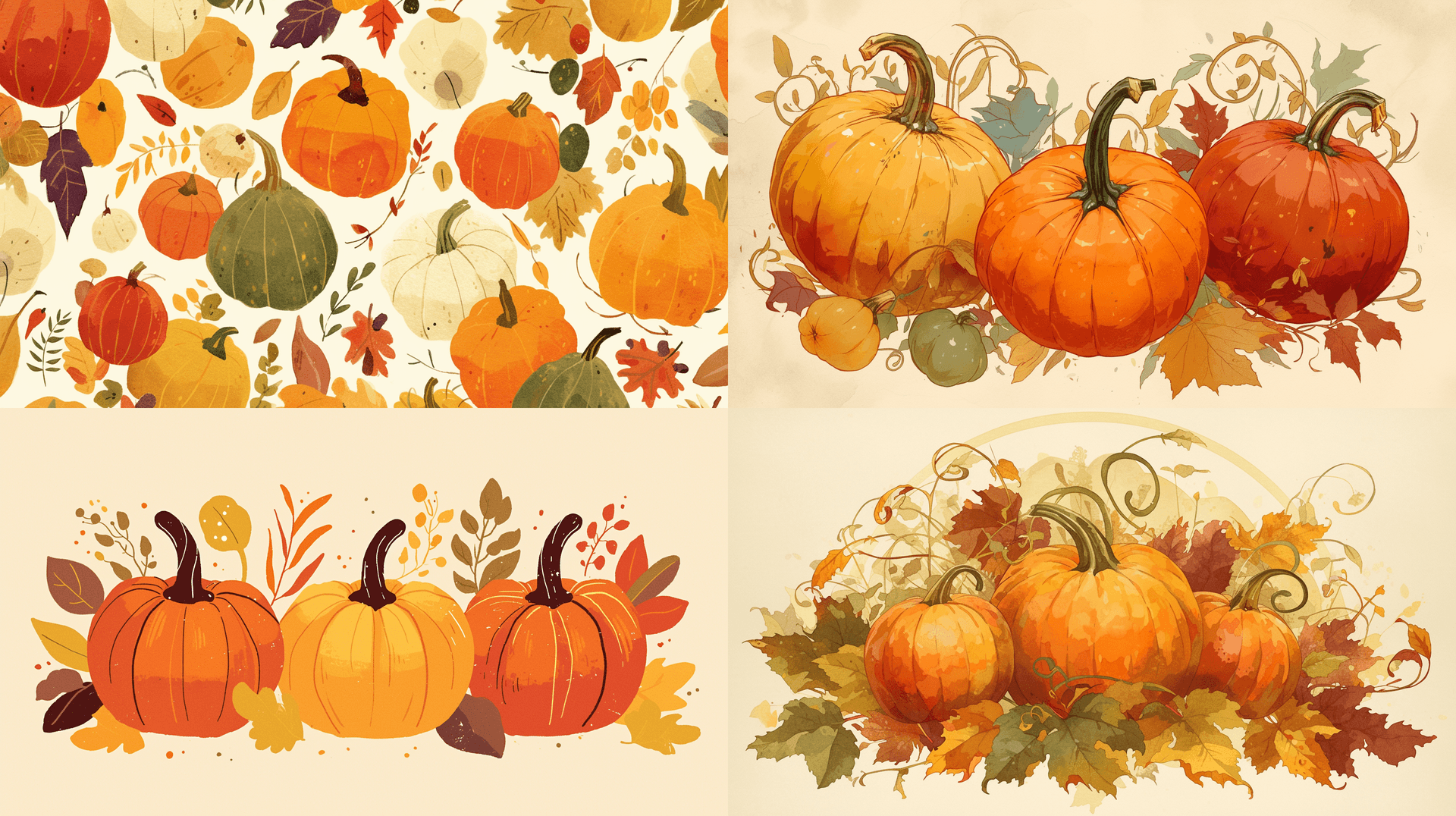 AI generated: An illustration of 3 pumpkins, It's a beautiful design for your fallthemed party! In style of a clas...