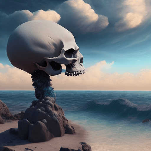 AI generated: the sky in the background, in the style of realism with fantasy elements, skull motifs, light-filled...