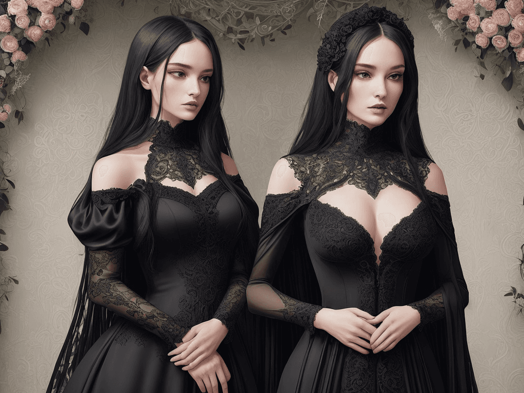 AI generated: The woman in the image is dressed in a long, flowing black dress that appears to be made of a heavy,...