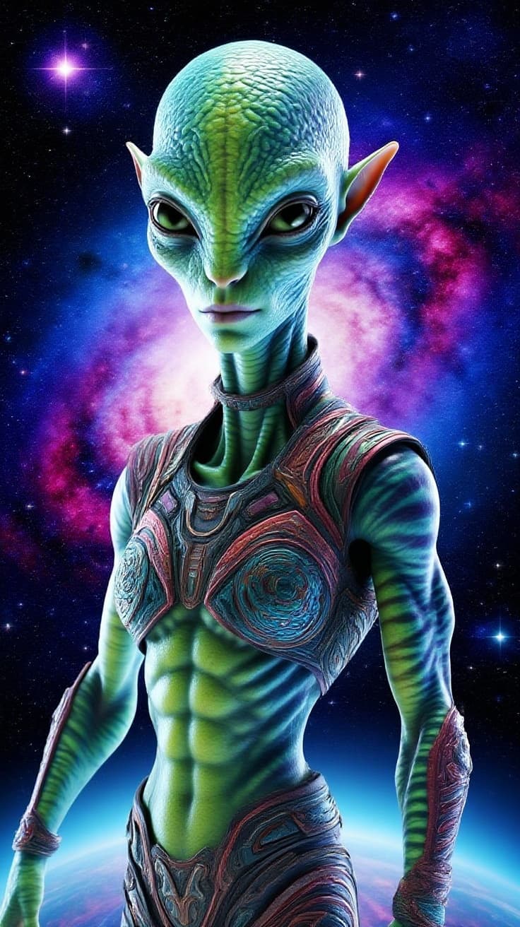 AI generated: Create a new species from this original. Alter with other worldly backdrop, repose the character. If...
