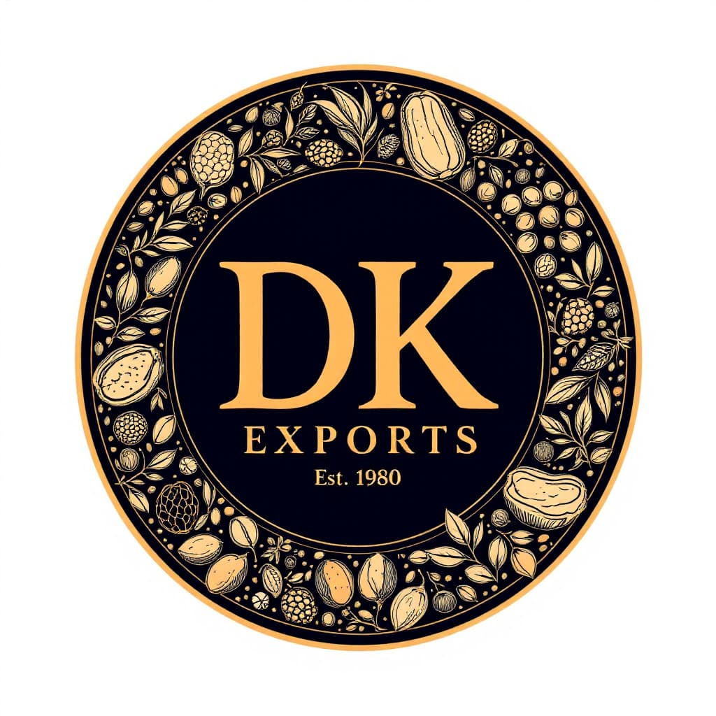 AI generated: Design a professional logo for DK Exports, a global import-export brand specializing in nuts, seeds,...