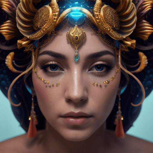 AI generated: Goddess close-up portrait ribcagel. jellyfish phoenix head, nautilus, orchid, skull, betta fish, bio...